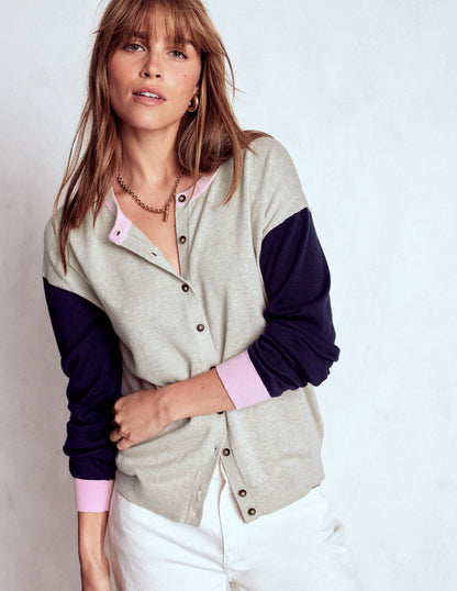Lara Lockere Baumwoll-Strickjacke-Hafer Meliert, Marineblau-4