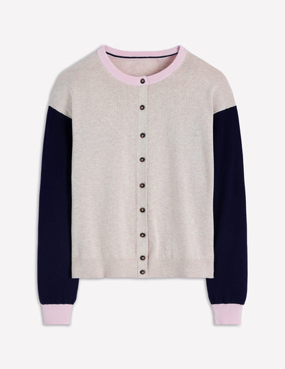 Lara Lockere Baumwoll-Strickjacke-Hafer Meliert, Marineblau-5