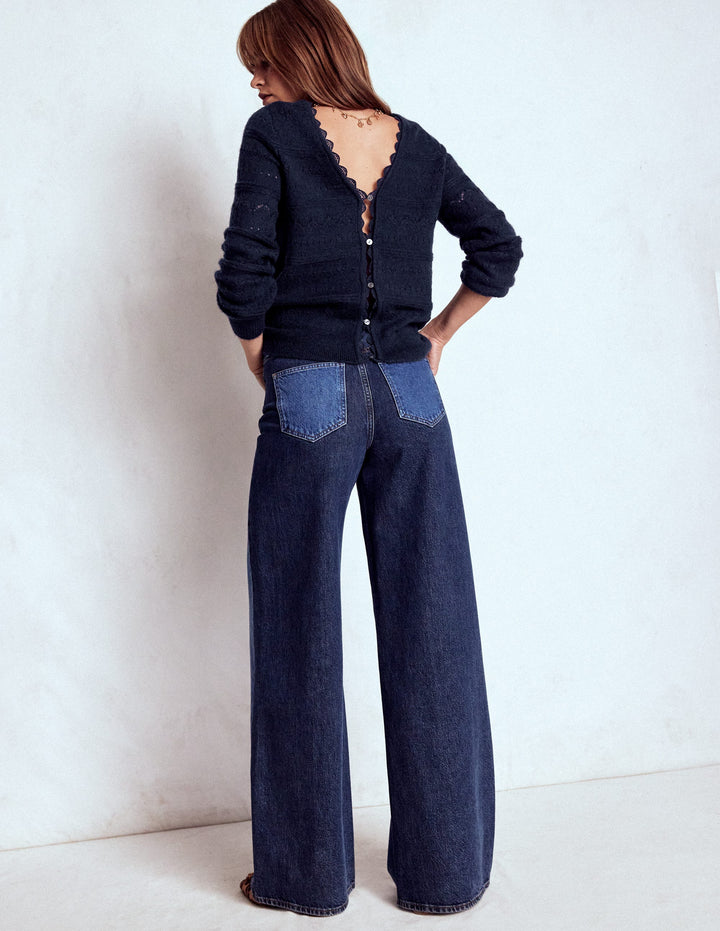 Pull à détails en dentelle Leticia-Bleu marine