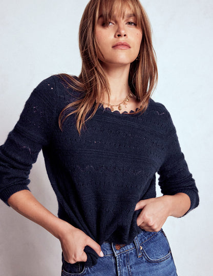 Leticia Pullover mit Spitzenbesatz-Marineblau-3