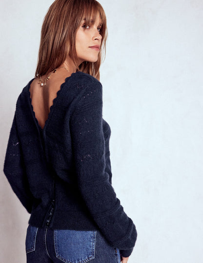 Leticia Pullover mit Spitzenbesatz-Marineblau-4