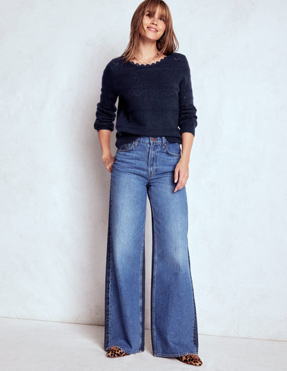 Leticia Pullover mit Spitzenbesatz-Marineblau-5