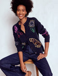Natalie Strickjacke mit Stickerei-Navy, Stickerei