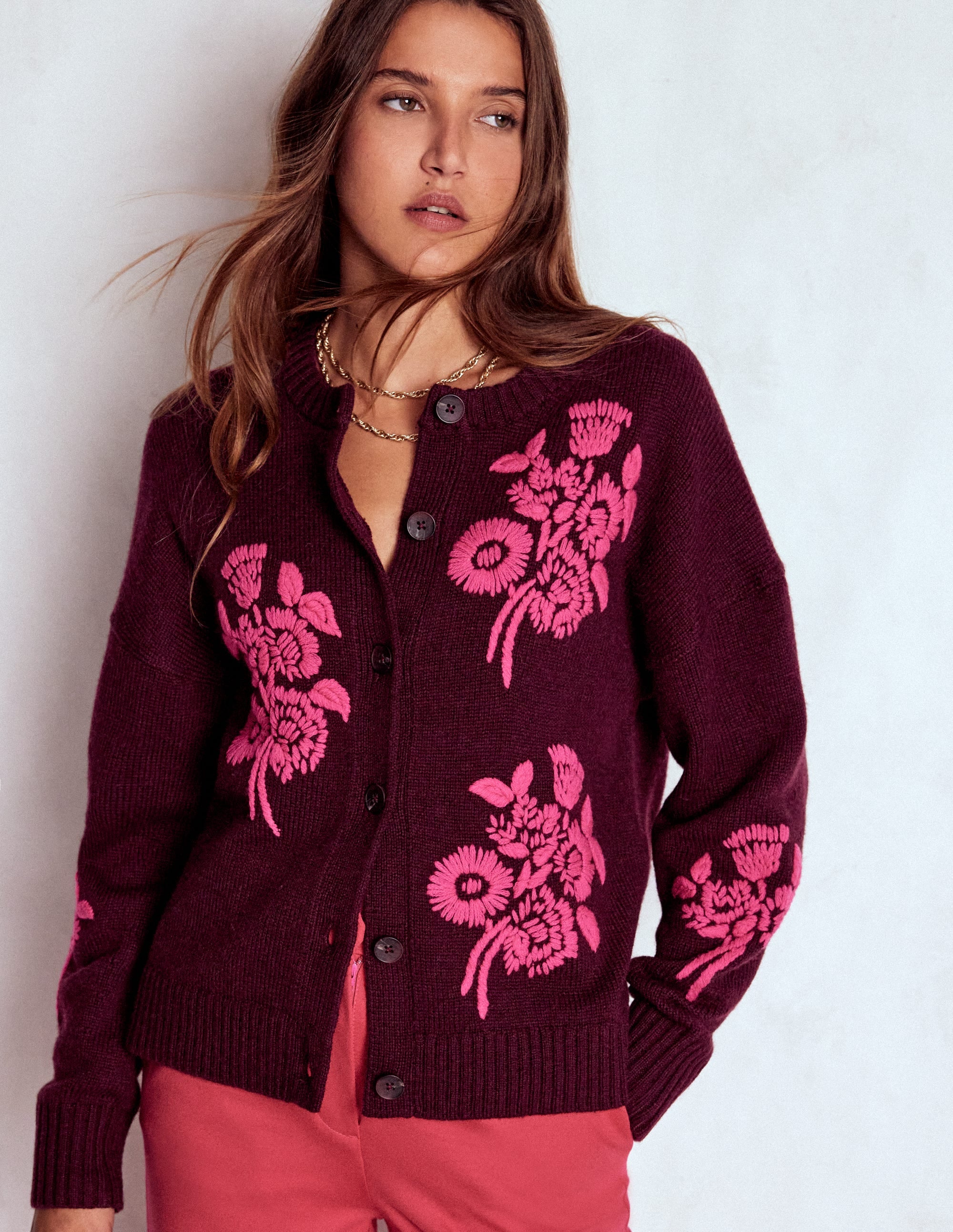 Natalie Strickjacke mit Stickerei-Dunkle Kirsche Bouquet - Image 4