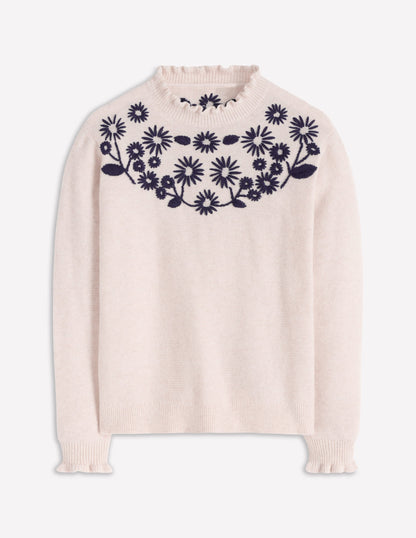 Bestickter Rüschenpullover-Warmes Naturweiß-6