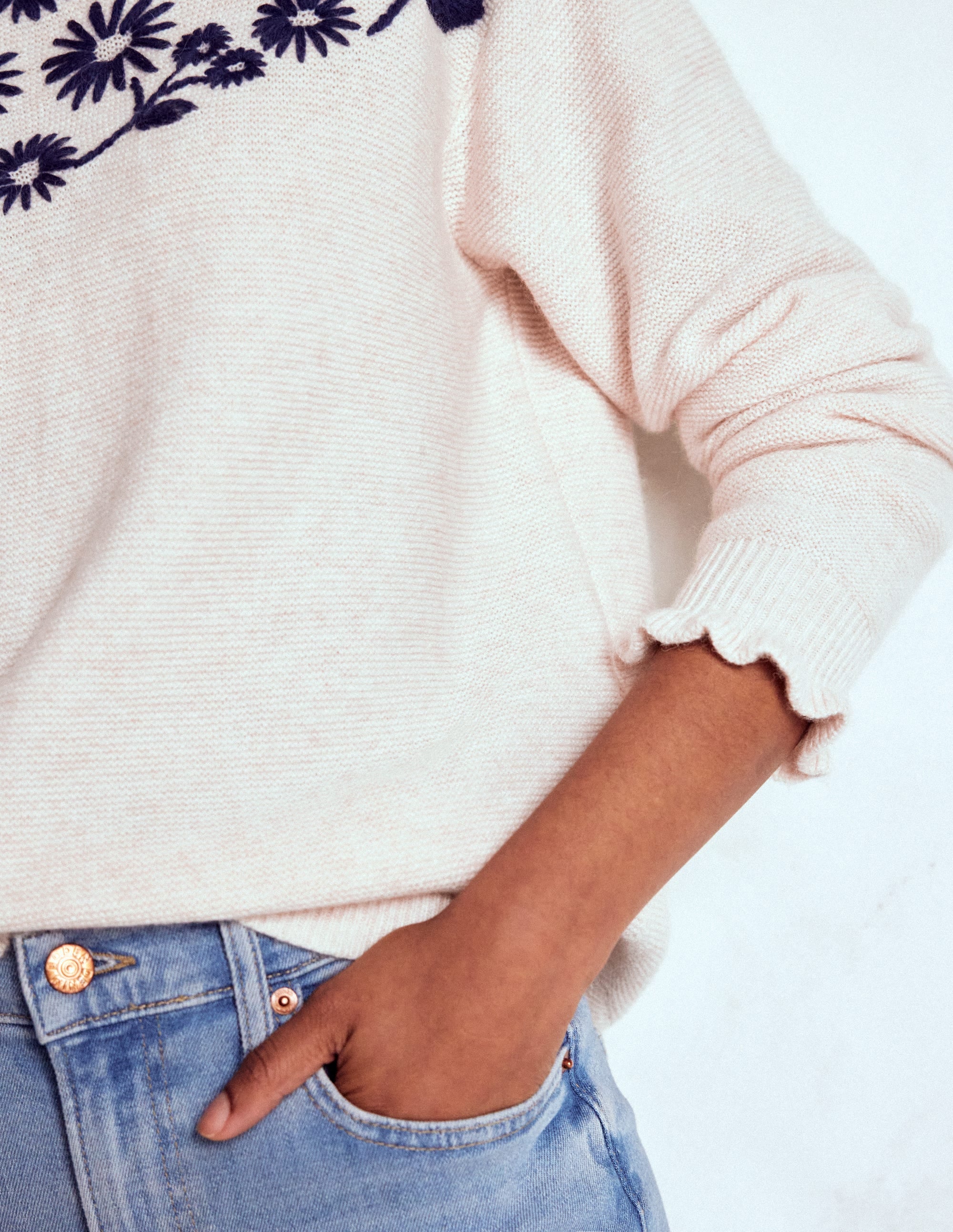 Embroidered Frill Jumper-Warm Ivory - Image 1