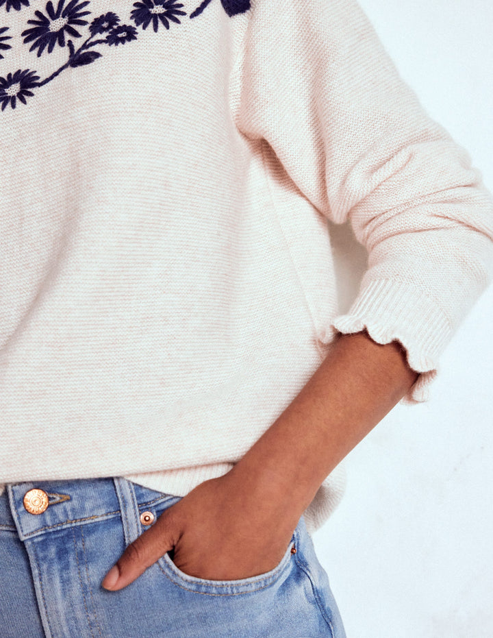 Embroidered Frill Jumper-Warm Ivory