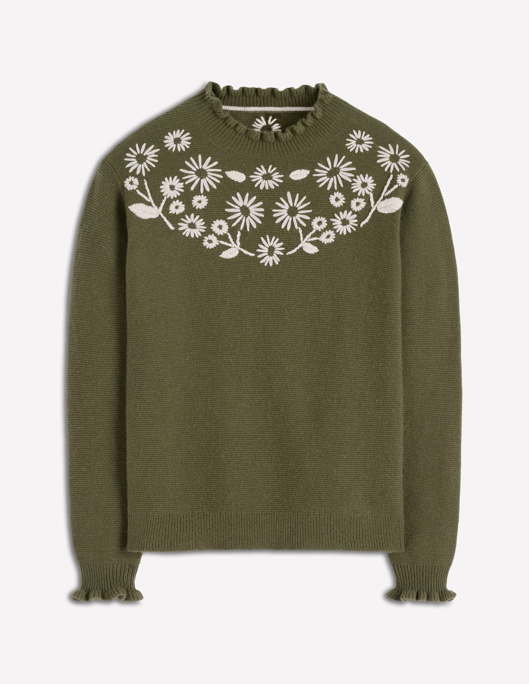 Pull brodé à volants-Vert des bois chiné - Image 6