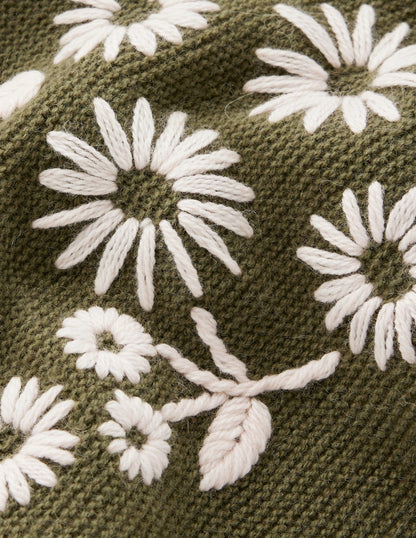 Bestickter Rüschenpullover-Waldgrün Melange-7