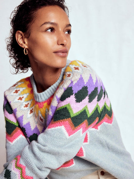Eleanor Fair-Isle-Pullover-Turmalinblau Meliert