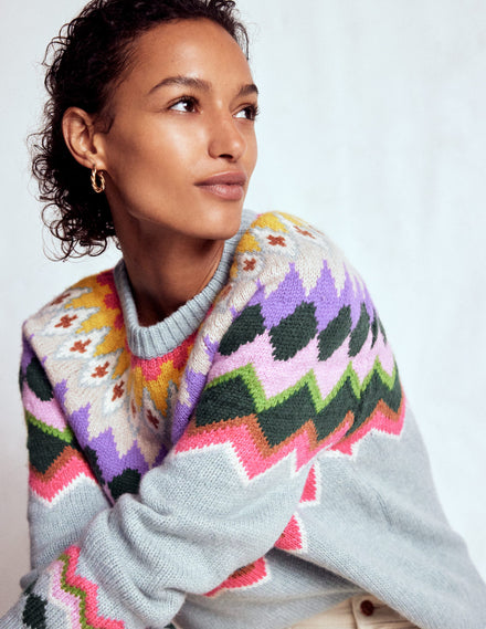 Eleanor Fair-Isle-Pullover-Turmalinblau Meliert