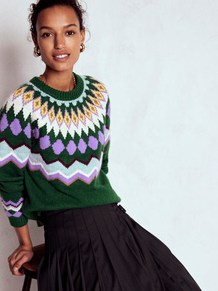 Eleanor Fair-Isle-Pullover-Hofgrün Meliert
