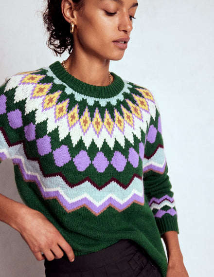 Eleanor Fair-Isle-Pullover-Promenadengrün meliert