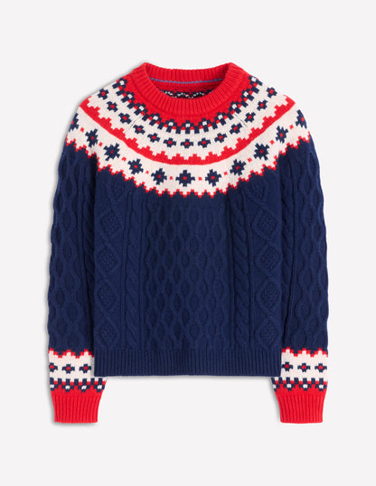 Pull Eleanor à motif jacquard-Maille torsadée bleu marine-6