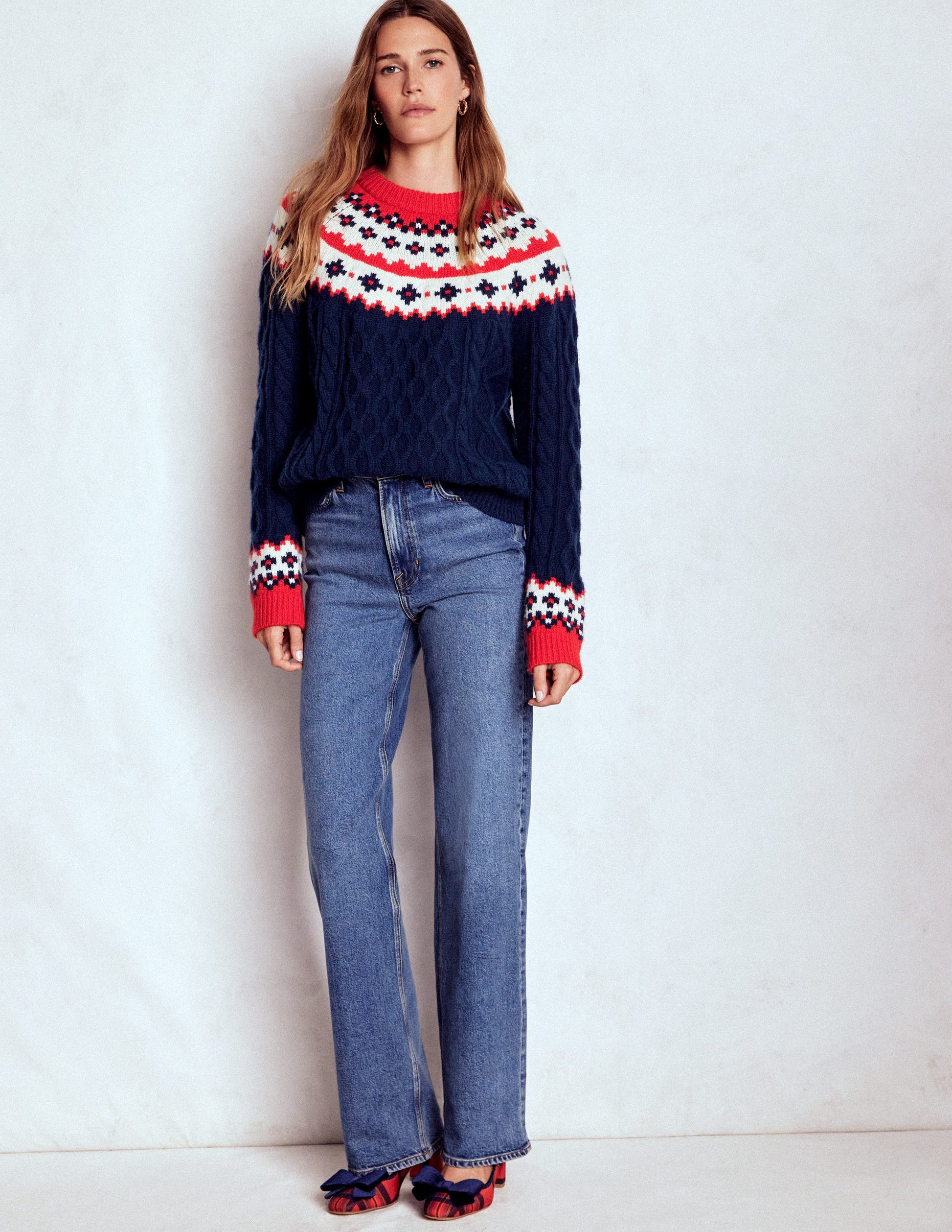 Pull Eleanor à motif jacquard-Maille torsadée bleu marine-5