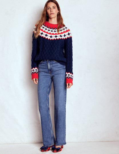 Pull Eleanor à motif jacquard-Maille torsadée bleu marine-5