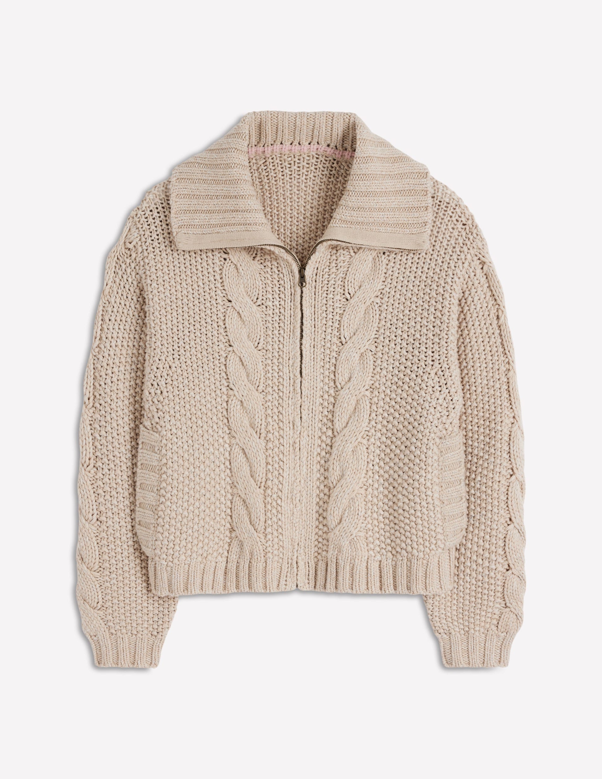 Melierte Strickjacke aus Grobstrick-Beige-5