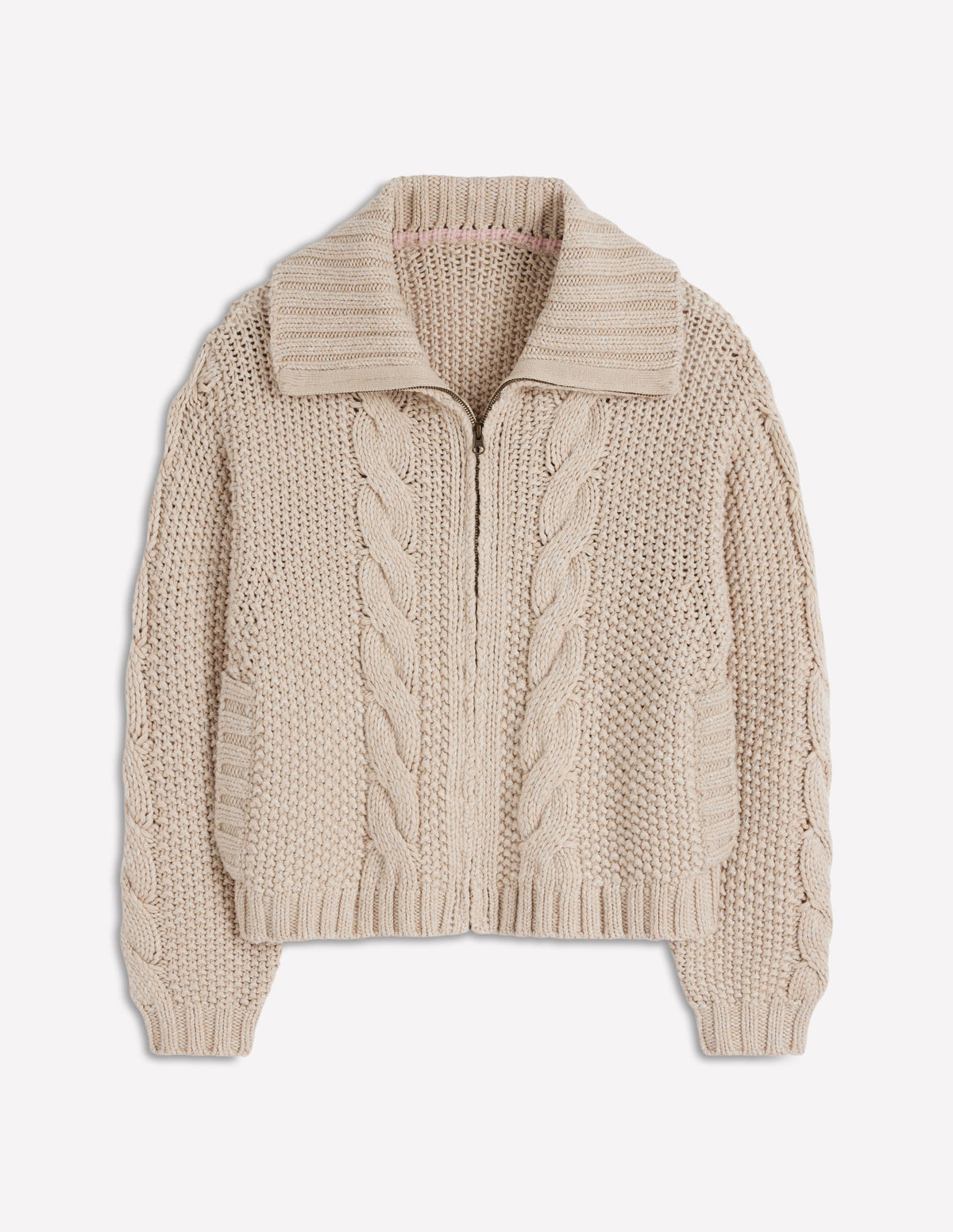 Melierte Strickjacke aus Grobstrick-Beige - Image 6