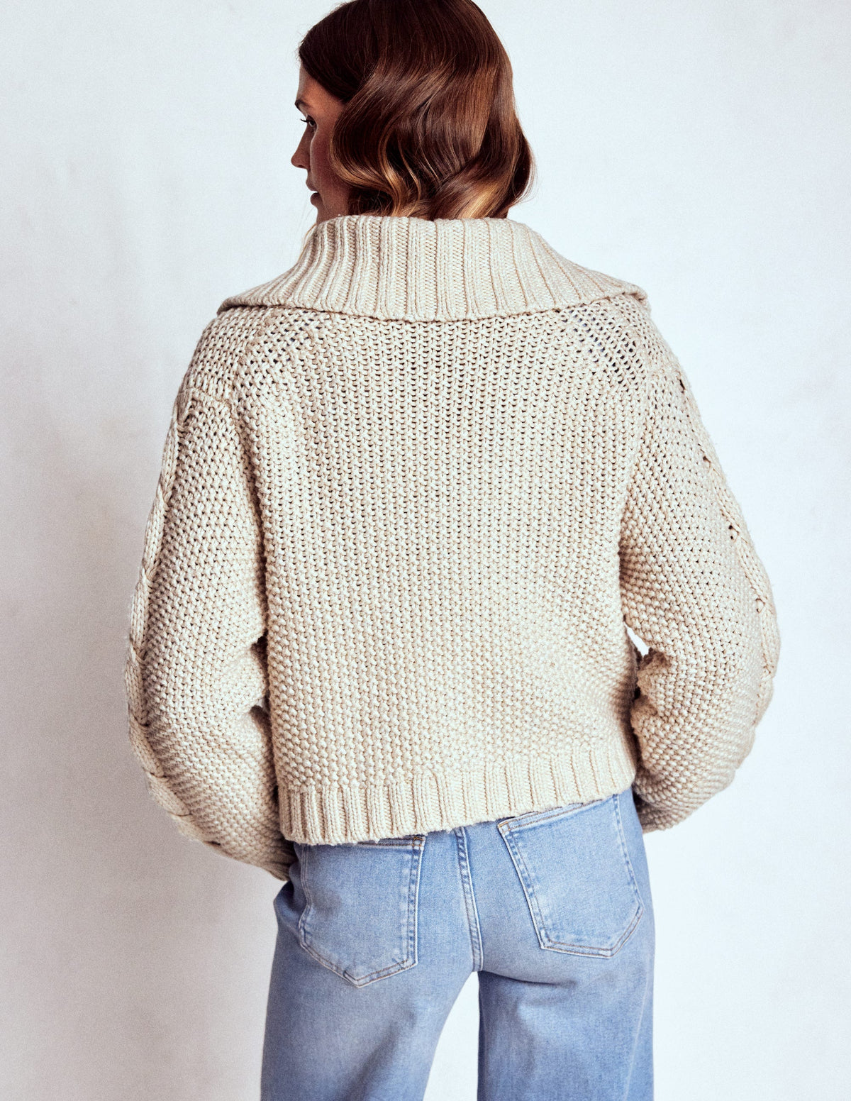 Melierte Strickjacke aus Grobstrick-Beige - Image 3