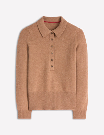 Kaschmirpullover mit Kragen-Camel Meliert-5