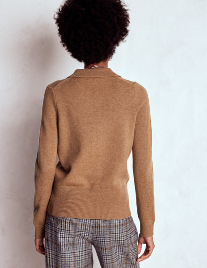 Kaschmirpullover mit Kragen-Camel Meliert-3