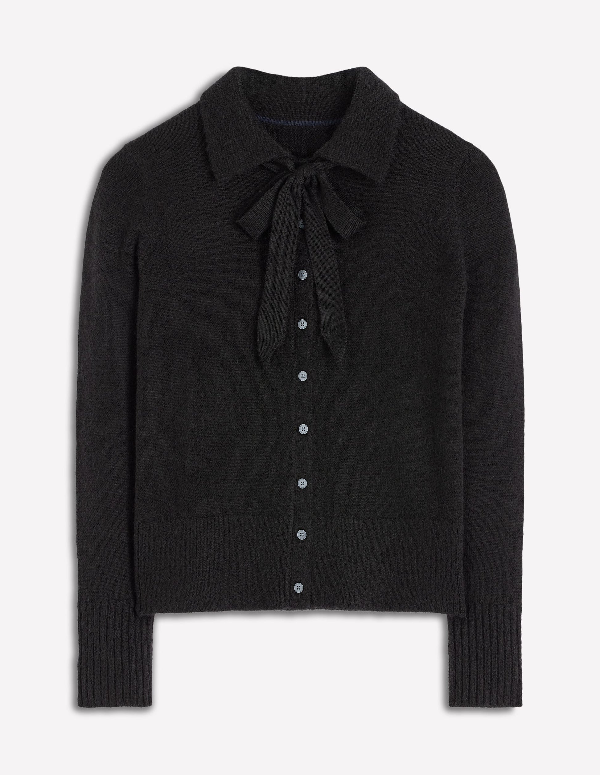 Strickjacke zum Binden mit Kragen-Schwarz-6