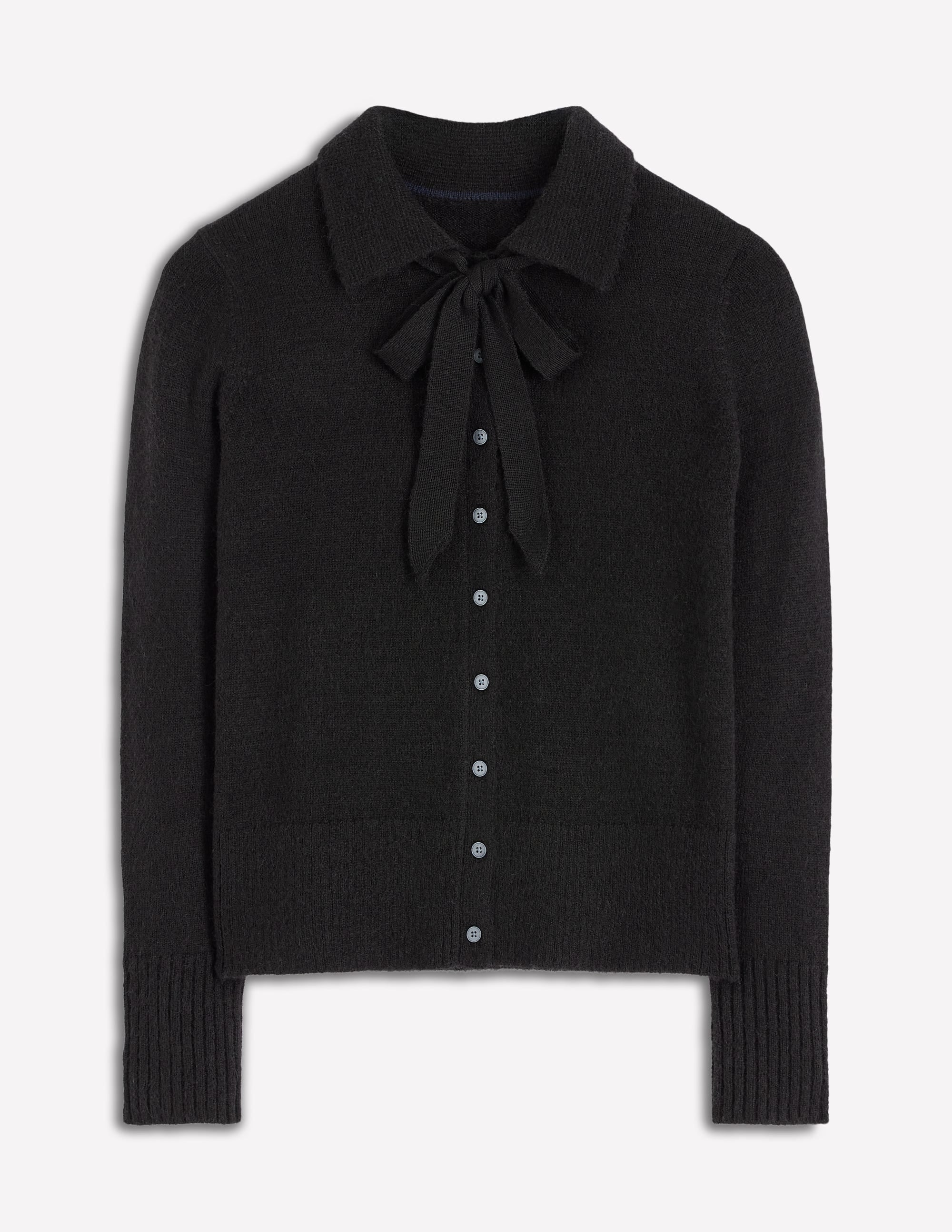 Strickjacke zum Binden mit Kragen-Schwarz - Image 6