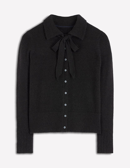 Strickjacke zum Binden mit Kragen-Schwarz-6