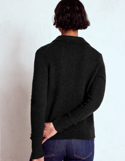 Strickjacke zum Binden mit Kragen-Schwarz-3