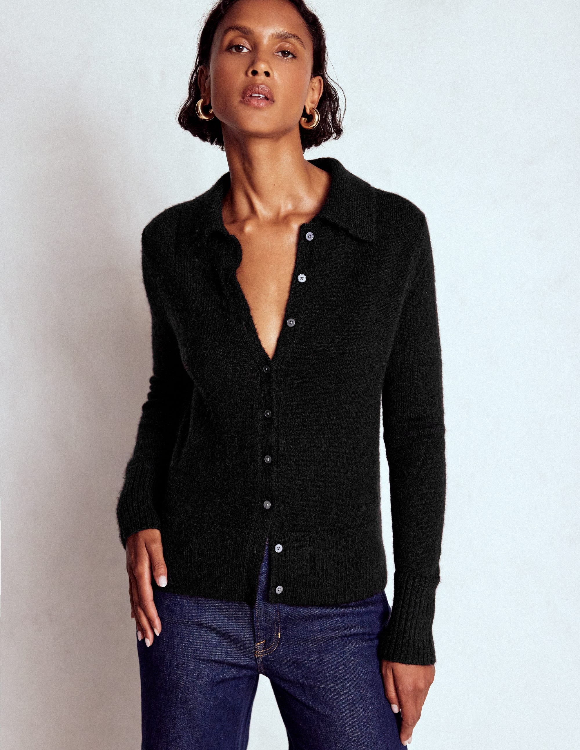 Strickjacke zum Binden mit Kragen-Schwarz - Image 4