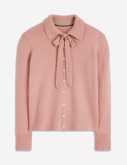 Strickjacke zum Binden mit Kragen-Gedecktes Zuckerwattenrosa-5