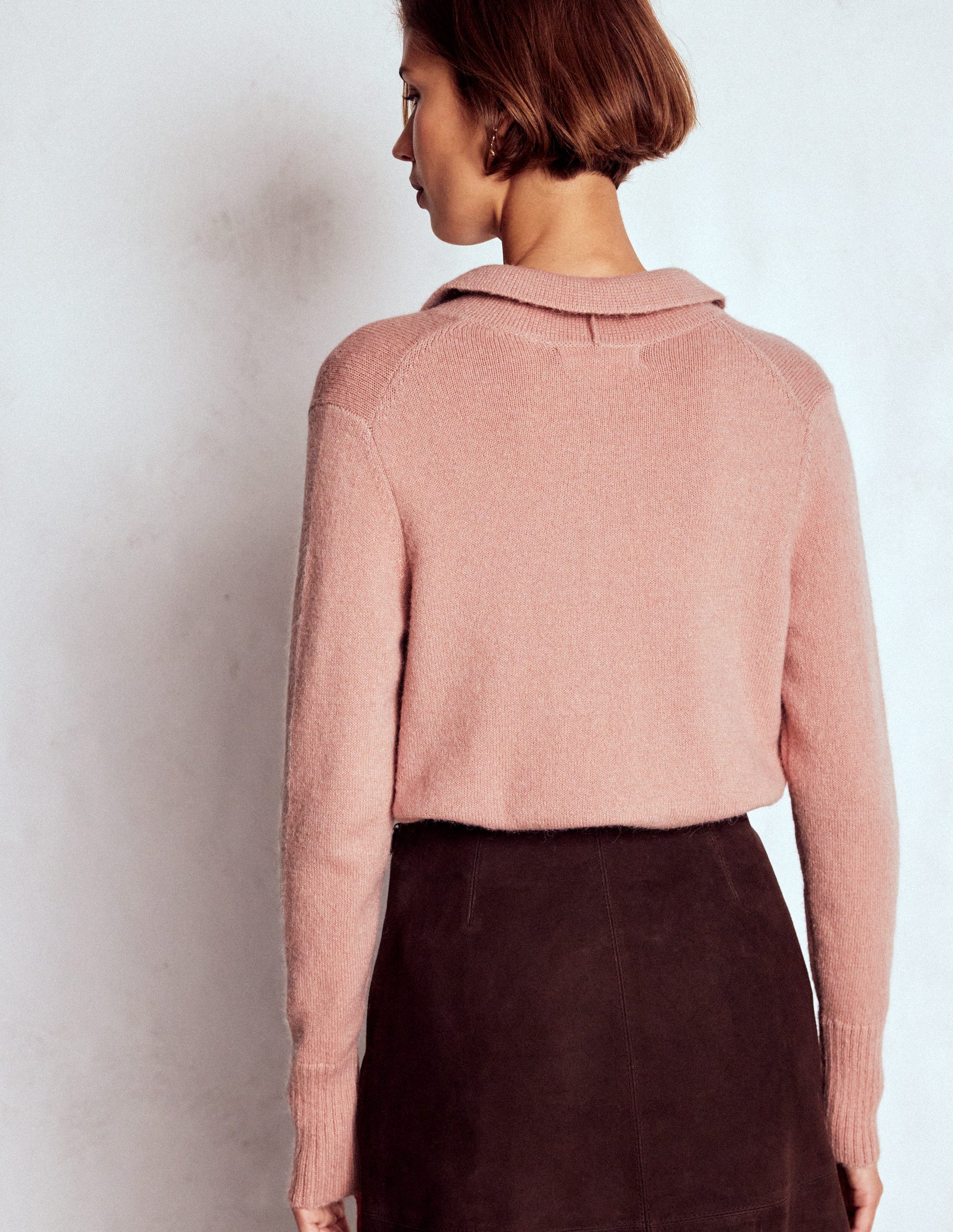 Strickjacke zum Binden mit Kragen-Gedecktes Zuckerwattenrosa-3