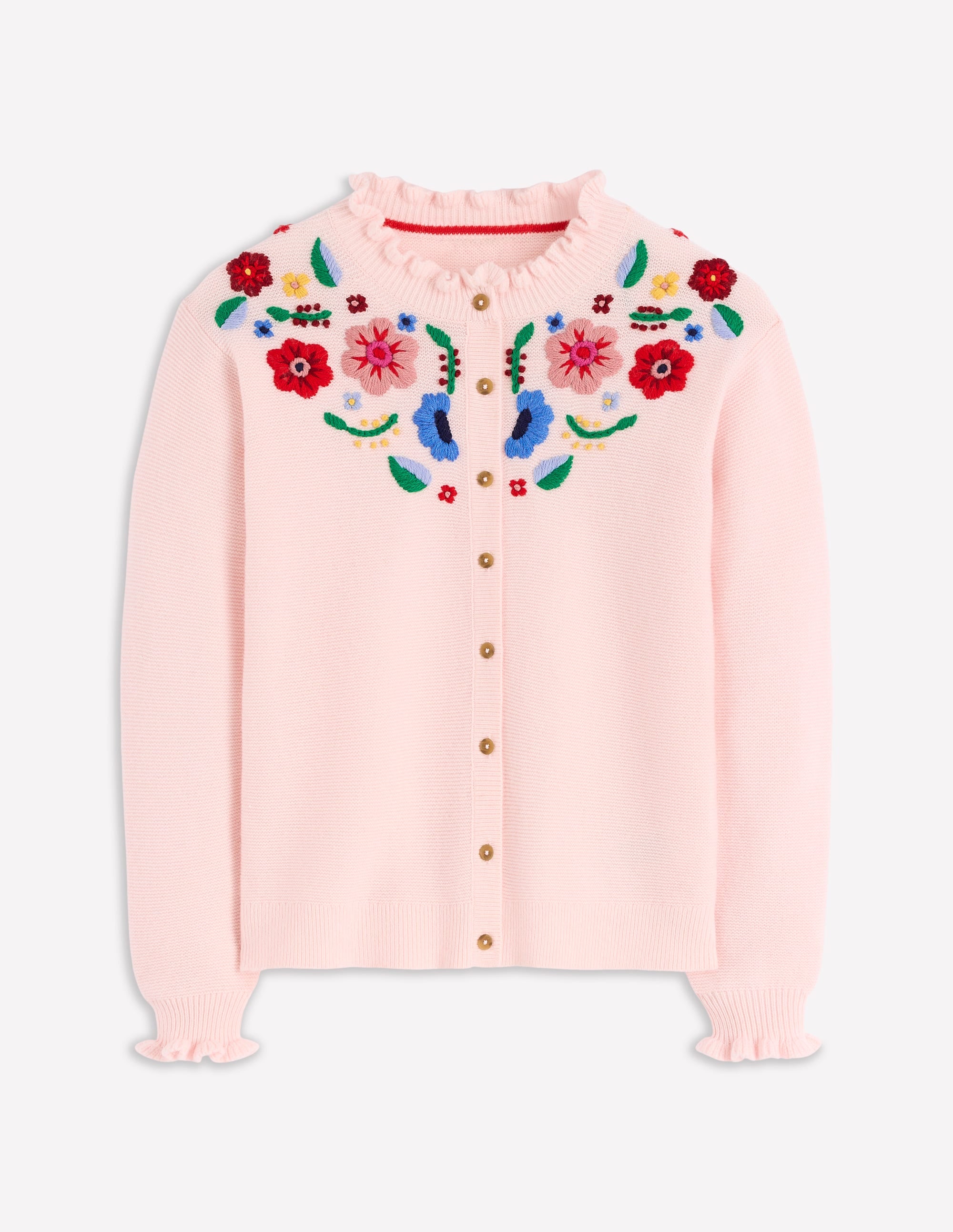 Bestickte Strickjacke mit Rüschen-Geblümt Rosa - Image 7