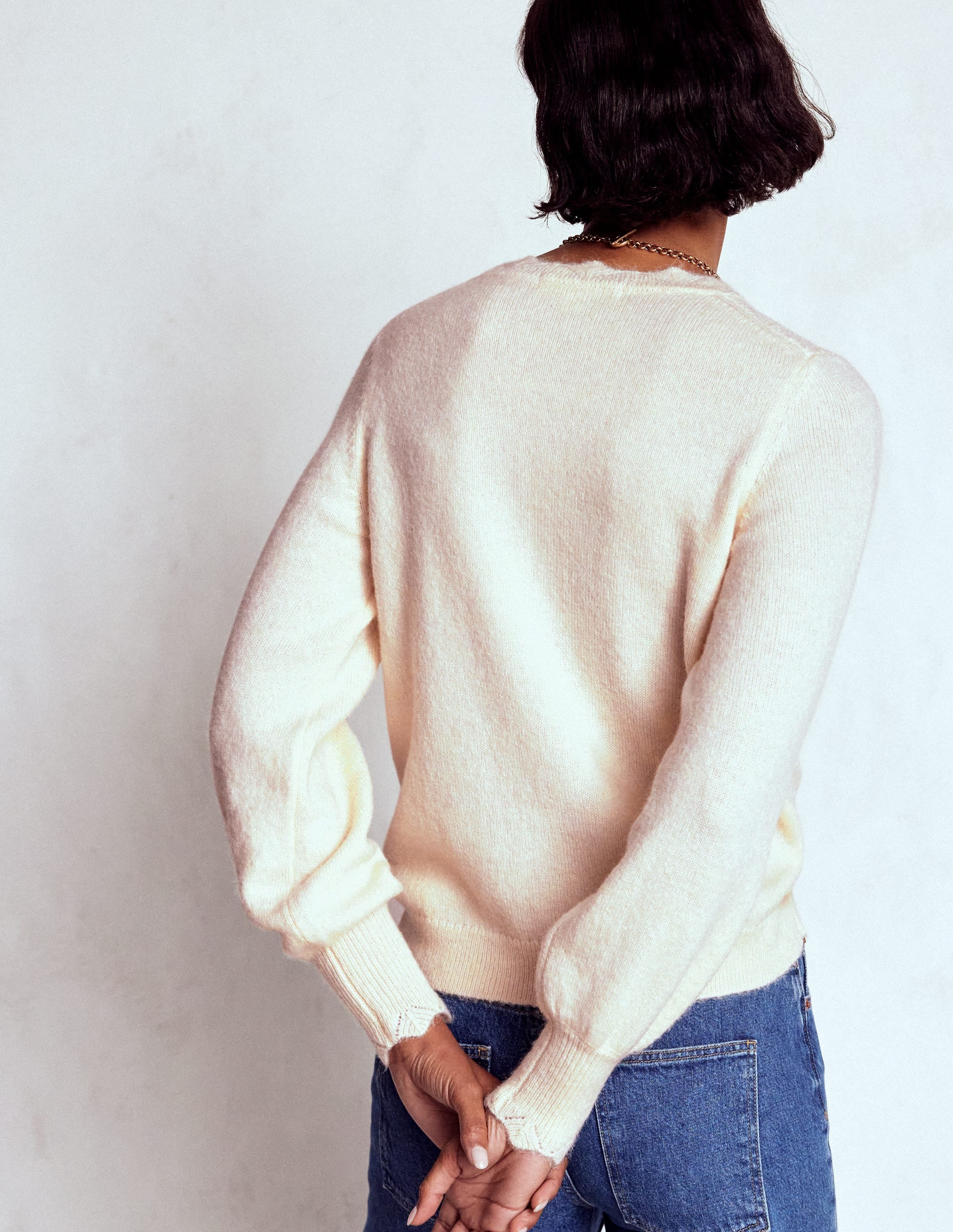 Pull duveteux brodé-Lait d'amande - Image 3