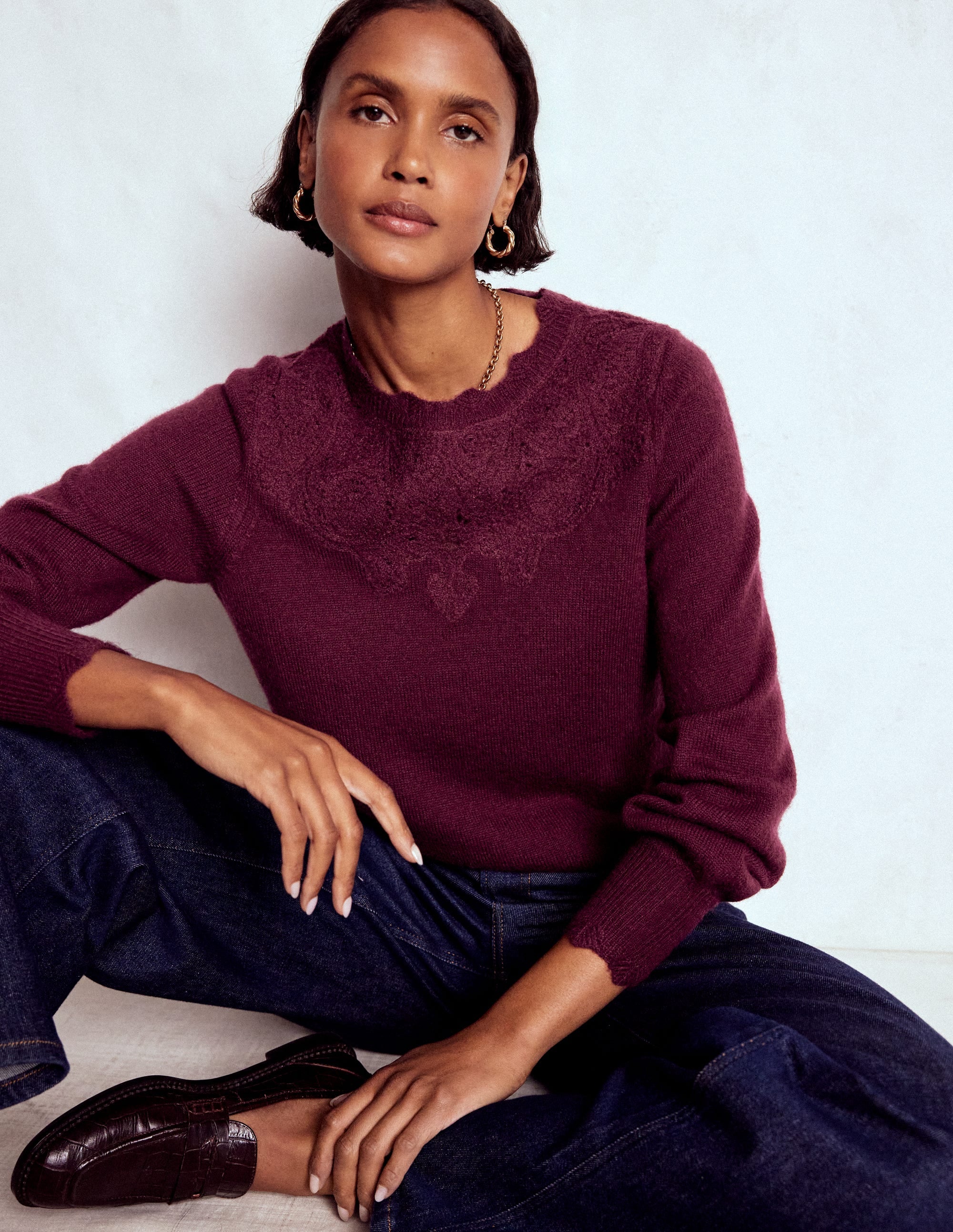 Flauschiger Pullover mit Stickerei-Dunkelviolett - Image 1