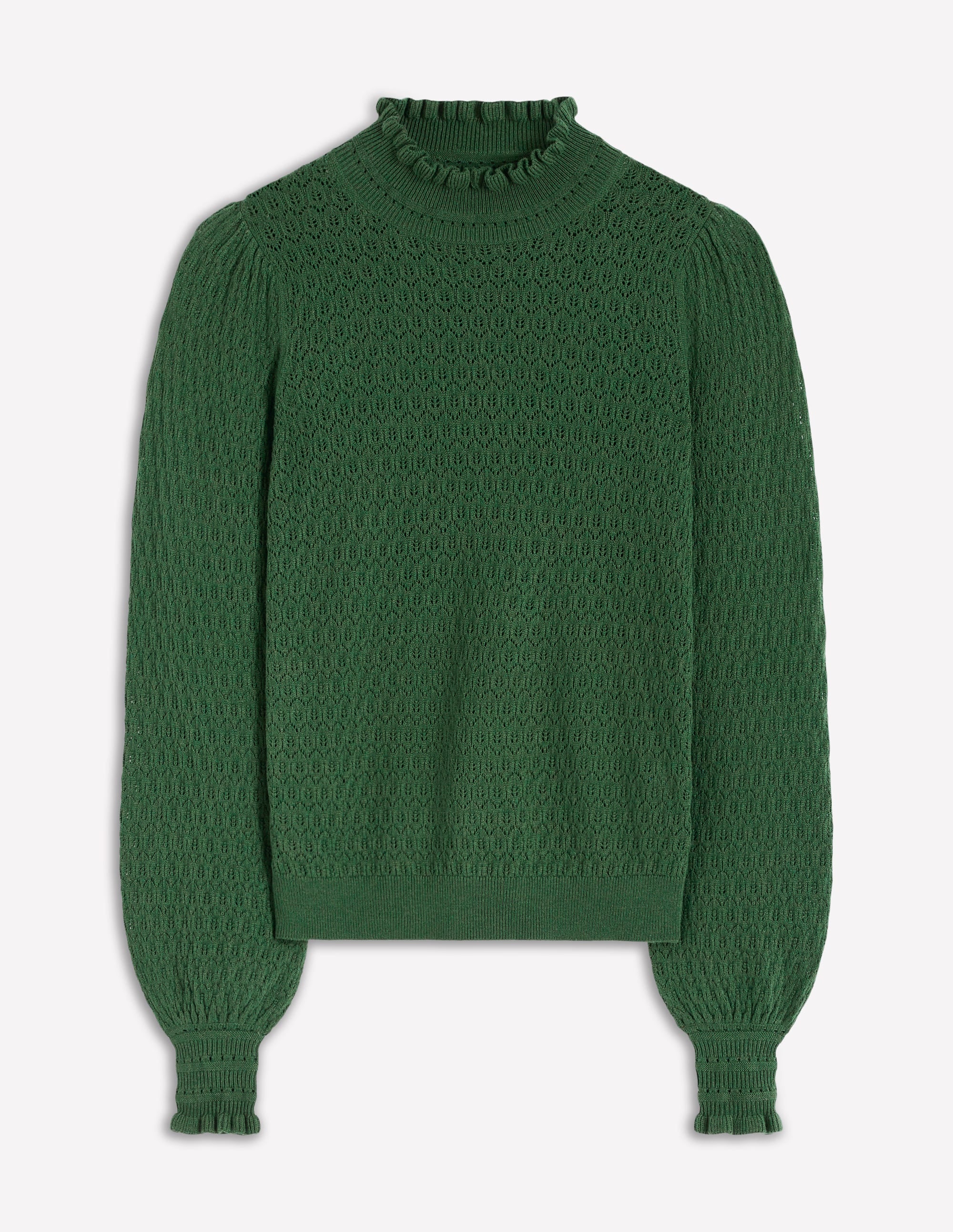 Pull en pointelle à volants-Vert chasseur - Image 5