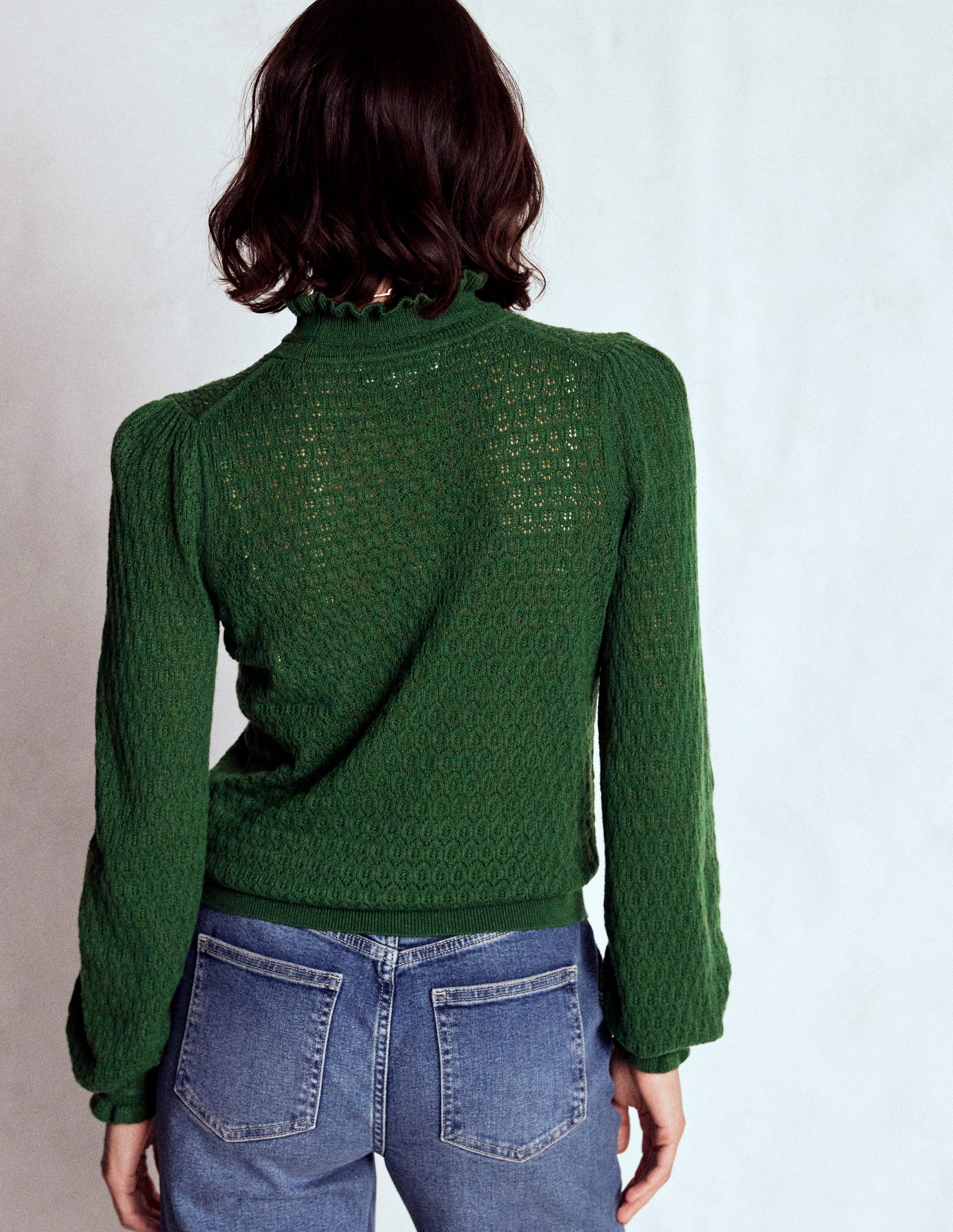 Pointelle-Pullover mit Rüschen-Jagdgrün-3