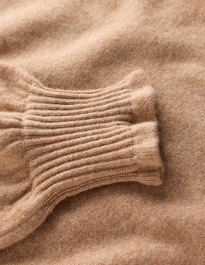 Kaschmirpullover mit Rüschenbesatz-Camel Meliert-6