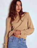 Kaschmirpullover mit Rüschenbesatz-Camel Meliert