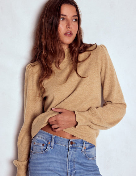 Pull en cachemire à volants-Camel chiné