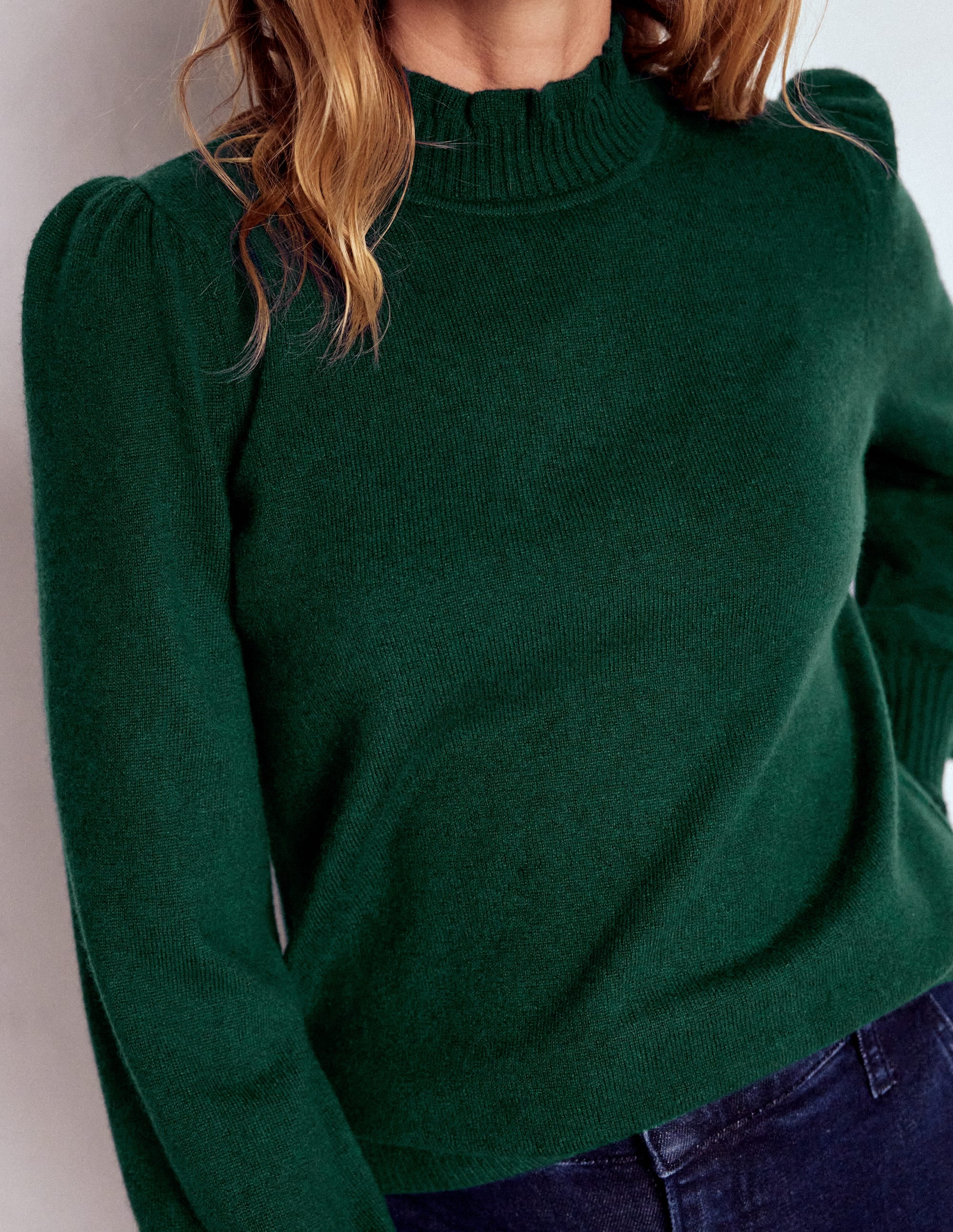 Kaschmirpullover mit Rüschenbesatz-Stockentenblau - Image 2
