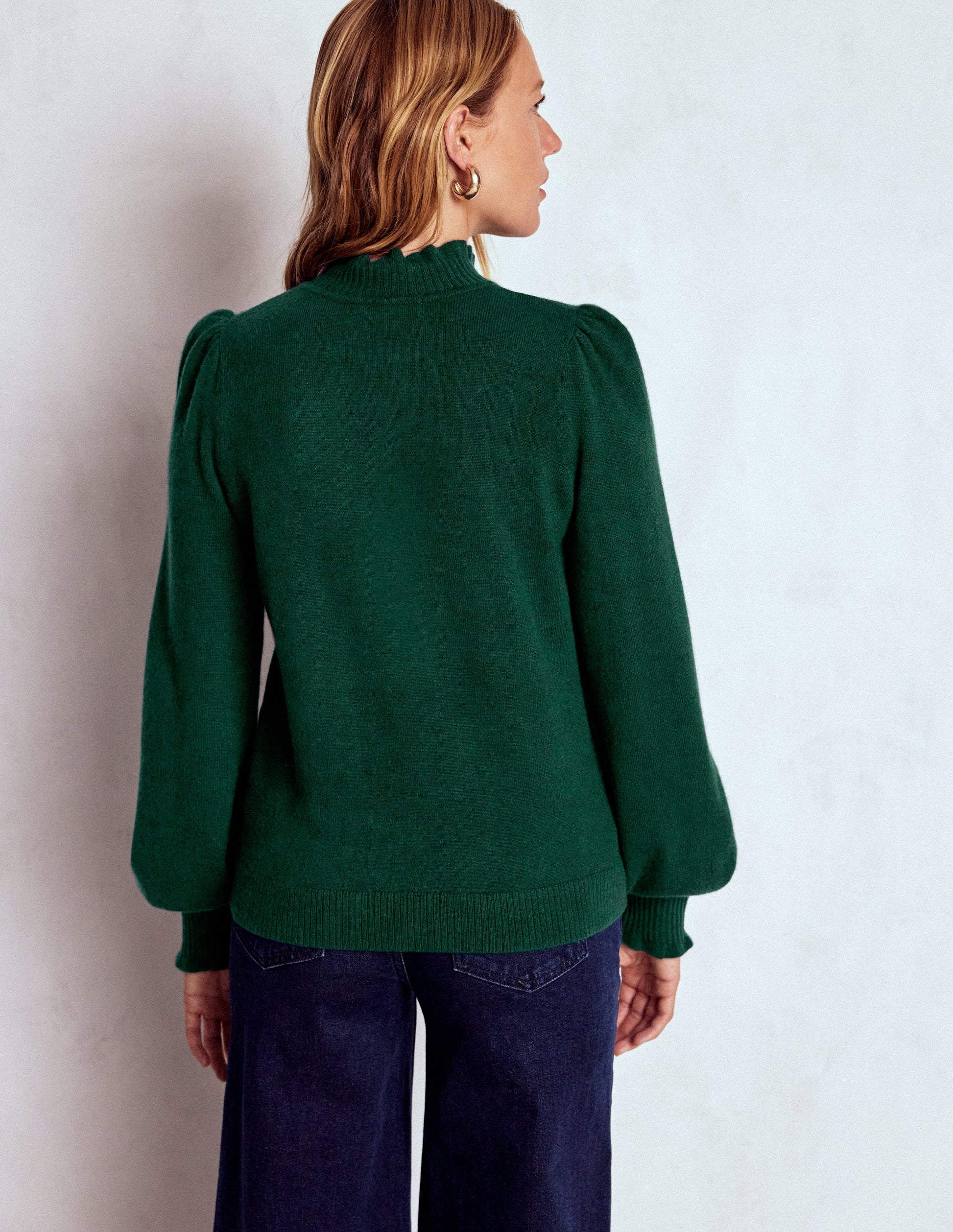 Kaschmirpullover mit Rüschenbesatz-Stockentenblau-3