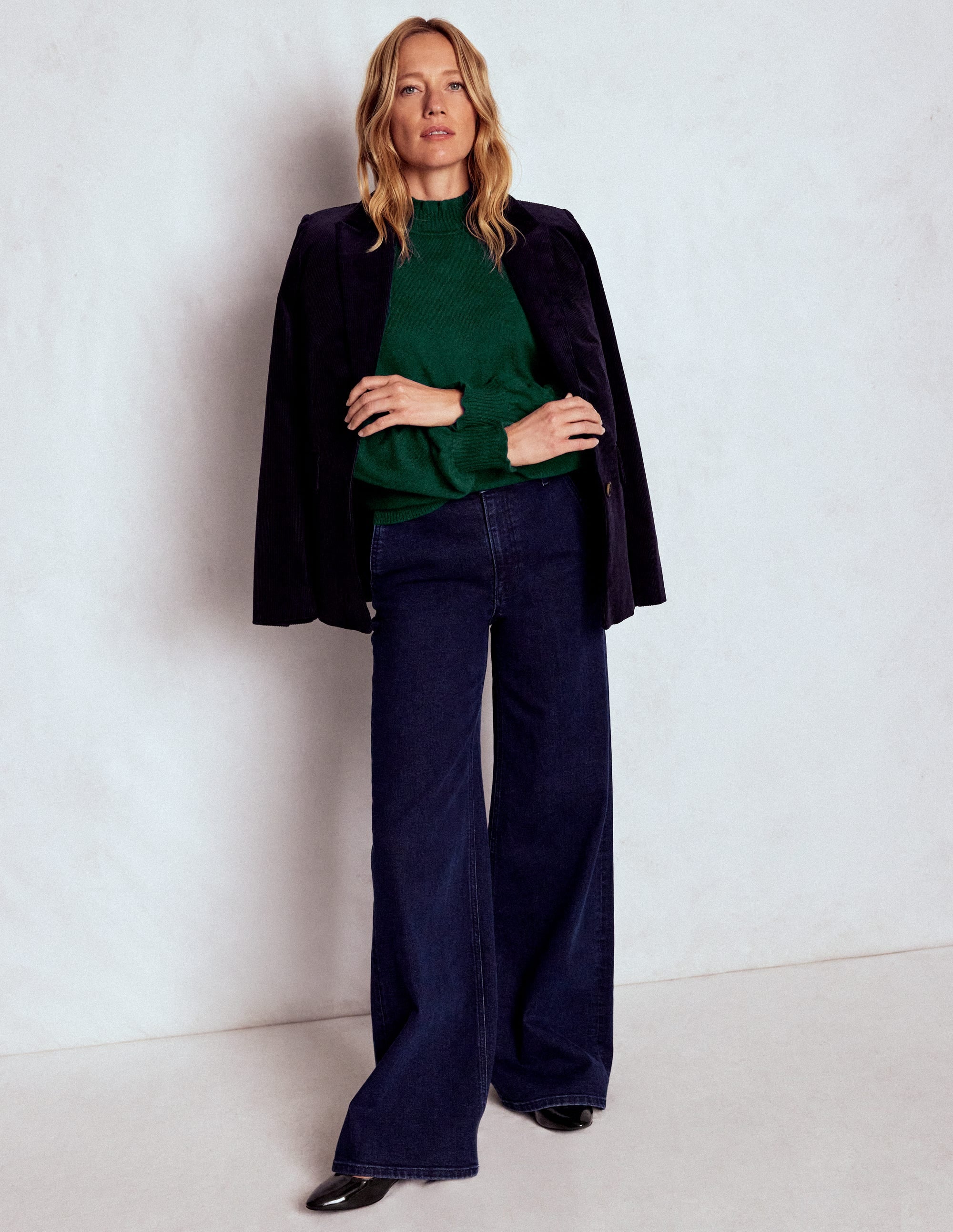 Kaschmirpullover mit Rüschenbesatz-Stockentenblau - Image 4