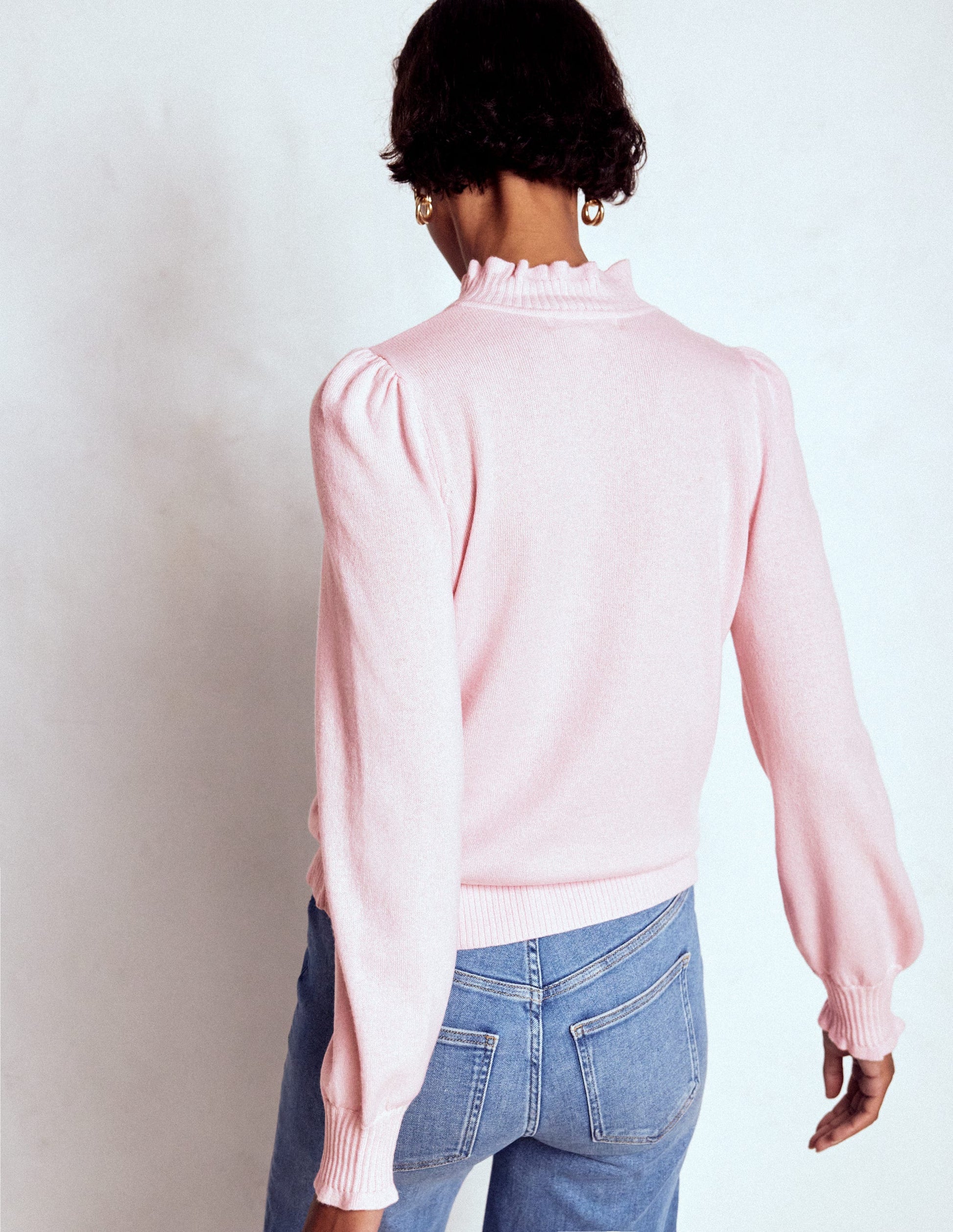Pull en cachemire à volants-Rose craie-3