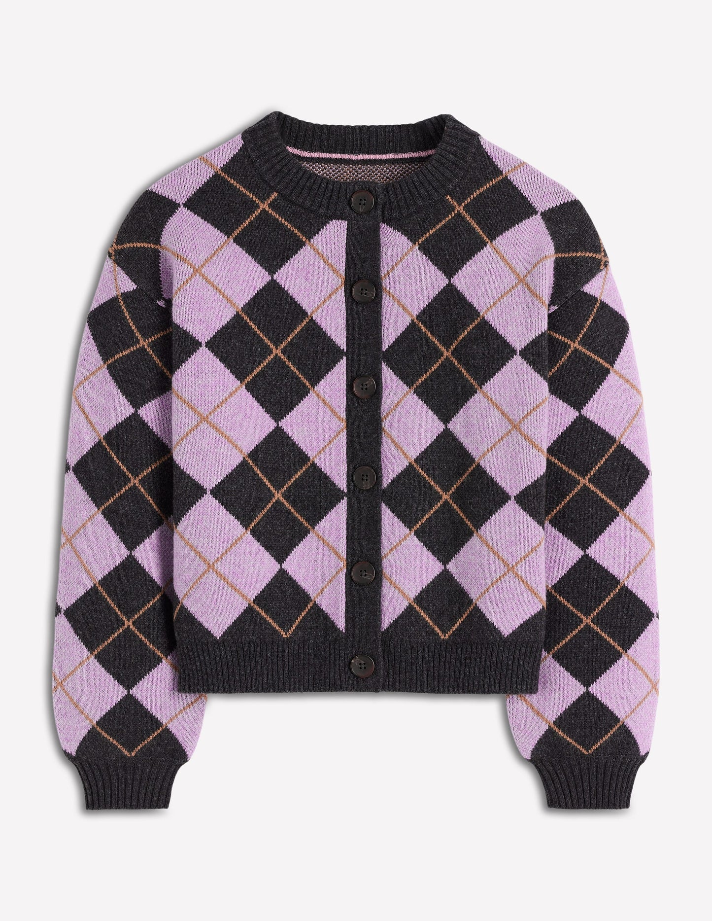 Abi Jacquard-Strickjacke-Flieder, Anthrazit Meliert, Argyle