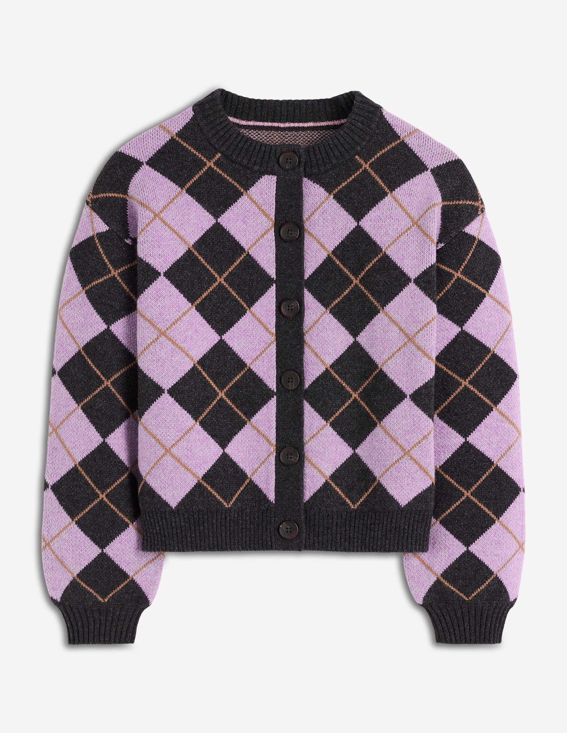 Abi Jacquard-Strickjacke-Flieder, Anthrazit Meliert, Argyle-6