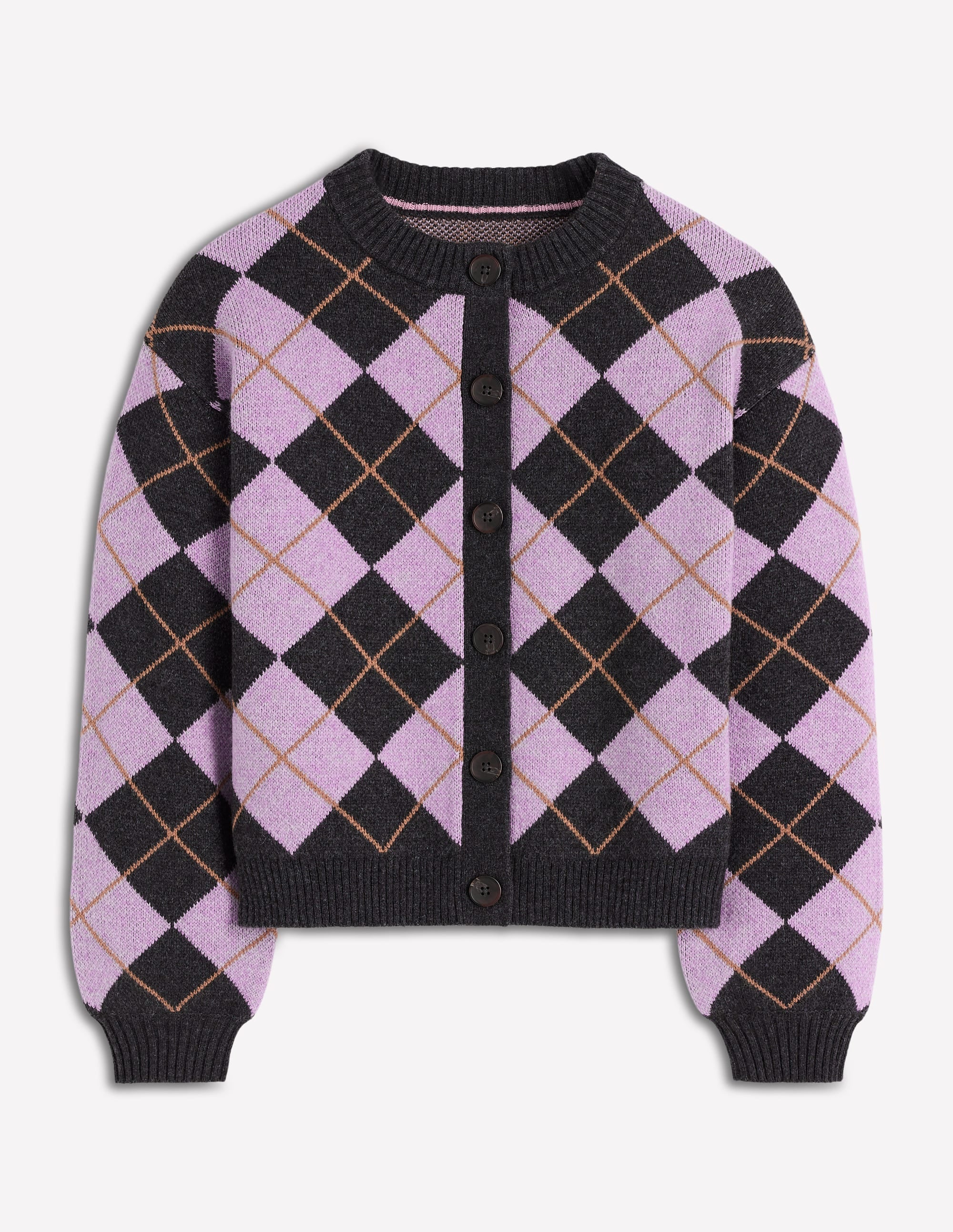Abi Jacquard-Strickjacke-Flieder, Anthrazit Meliert, Argyle - Image 7