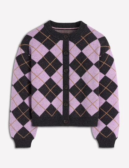 Abi Jacquard-Strickjacke-Flieder, Anthrazit Meliert, Argyle-6