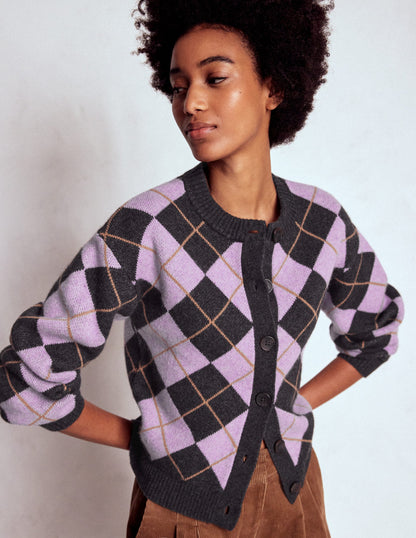 Abi Jacquard-Strickjacke-Flieder, Anthrazit Meliert, Argyle-1