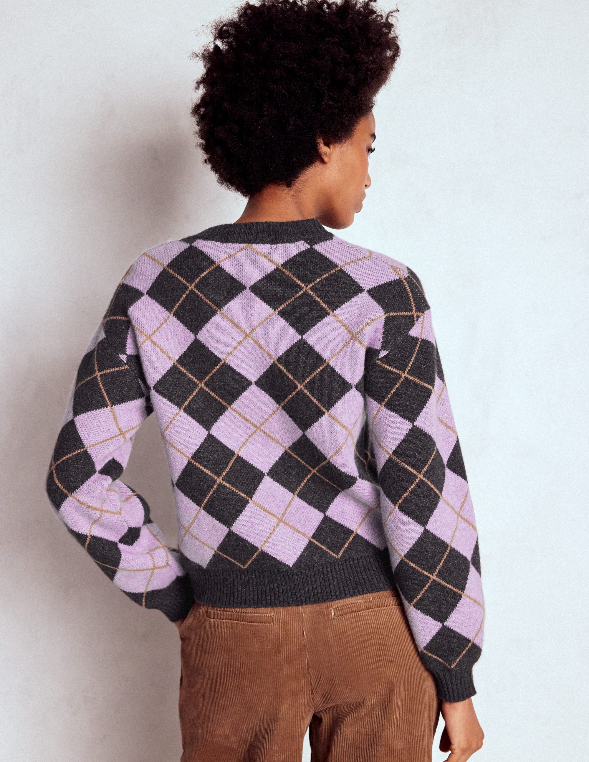 Abi Jacquard-Strickjacke-Flieder, Anthrazit Meliert, Argyle - Image 3